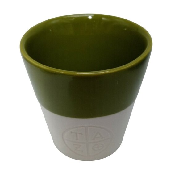 Starbucks Tazo Retired 2011 Mug Green White Slanted Top Handleless Tea Cup 8oz - Picture 1 of 6